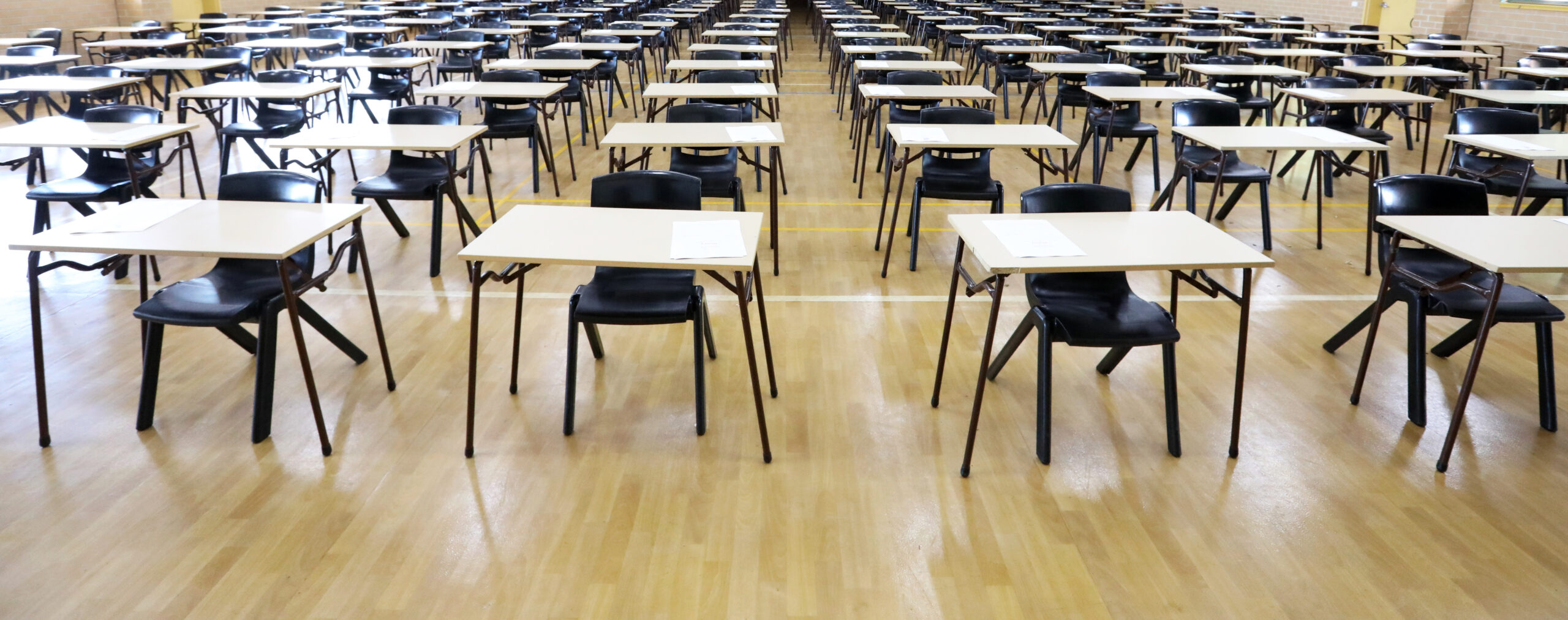 HSC markers exam room with empty desks